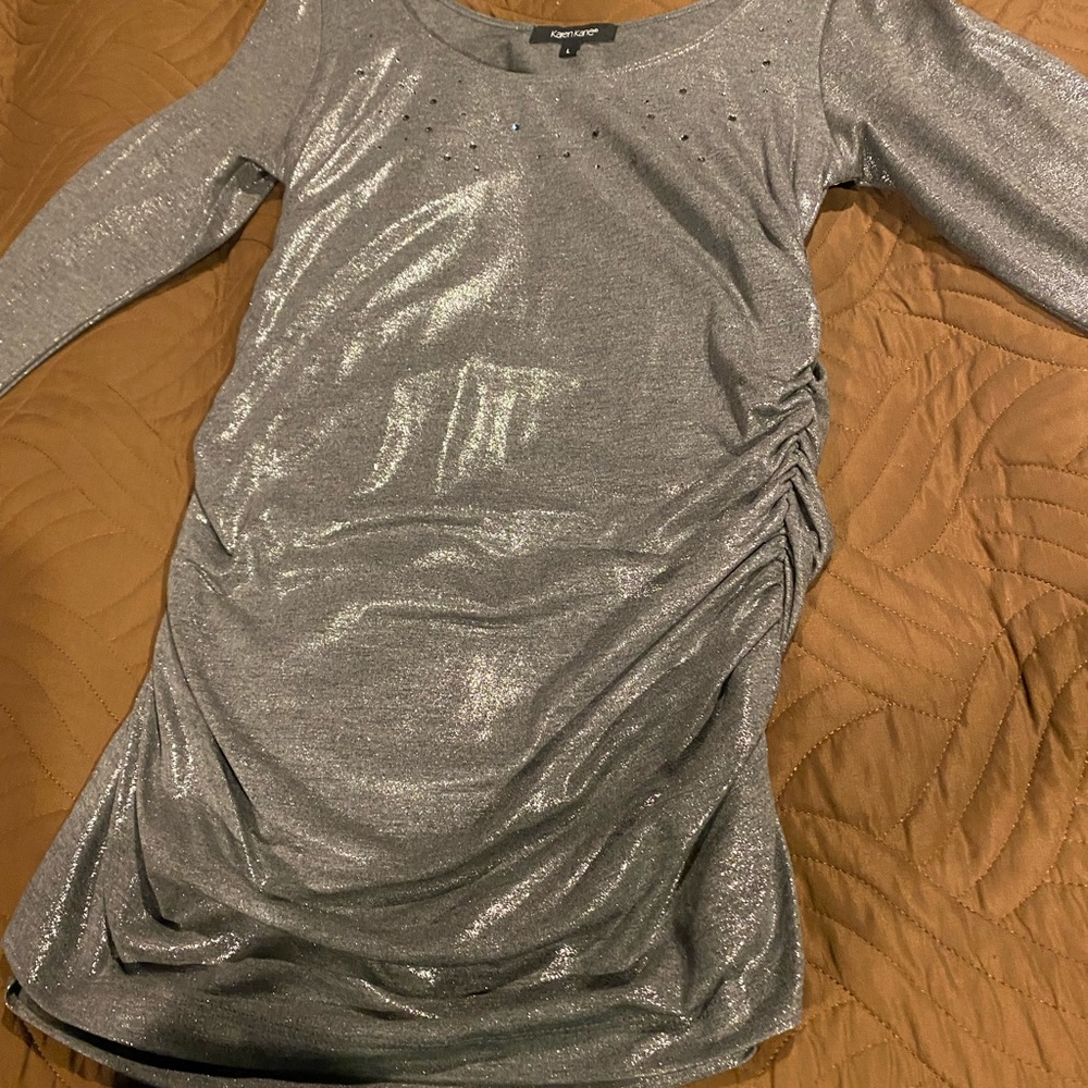 New Short Silver Shimmery Petite Large Spandex Dress with rhinestones